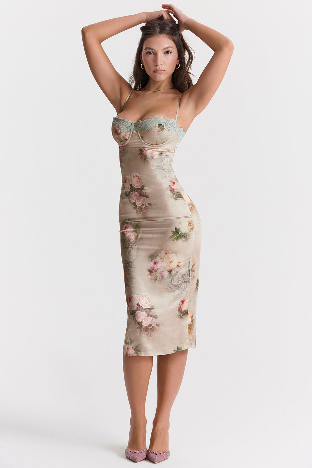 Vintage midikjole med blomster