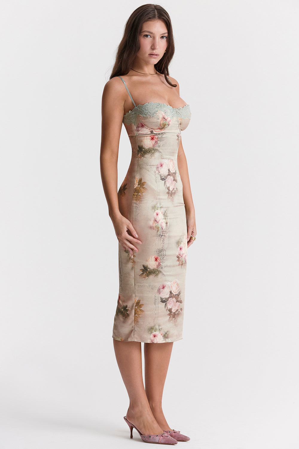 Vintage midikjole med blomster