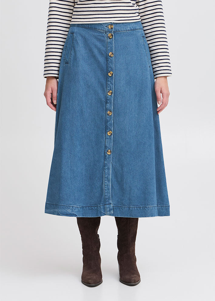 Atelier Rêve Risle Nederdel - Medium blue denim