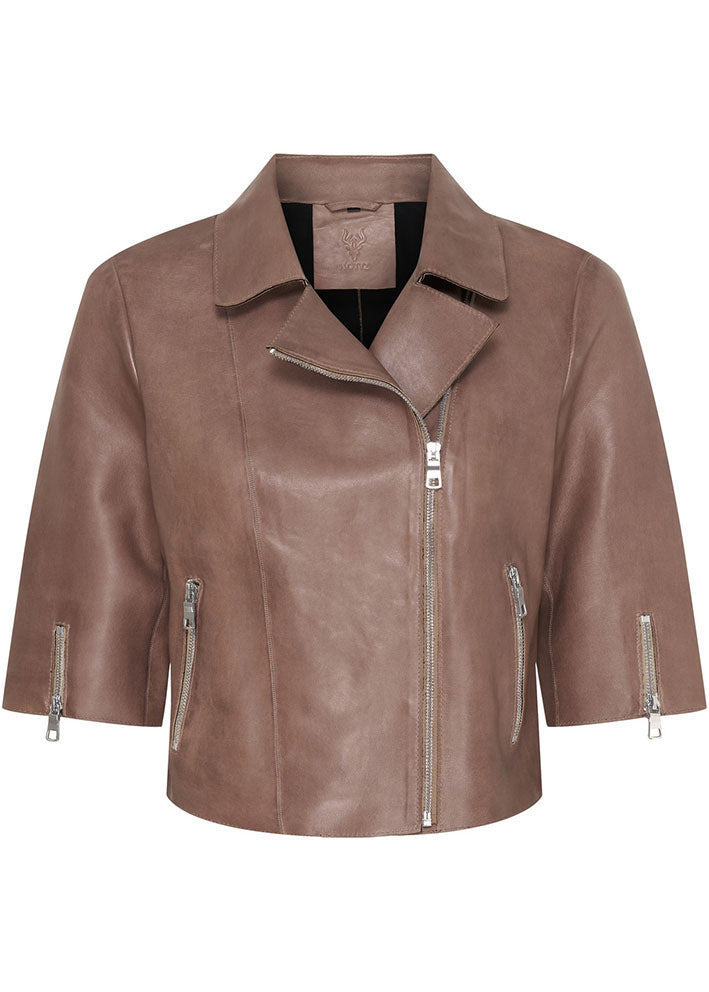Notyz Cropped Jacket 11226 Deep Taupe with Shiny Silver
