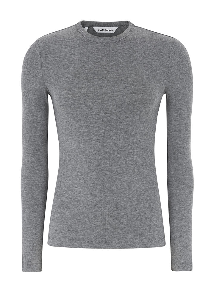Soft Rebels Roman O-neck Top SR424-300 Medium Grey Melange
