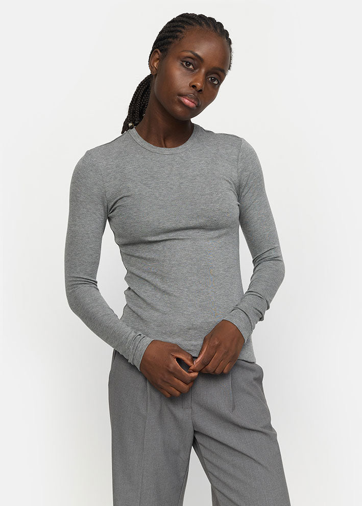 Soft Rebels Roman O-neck Top SR424-300 Medium Grey Melange