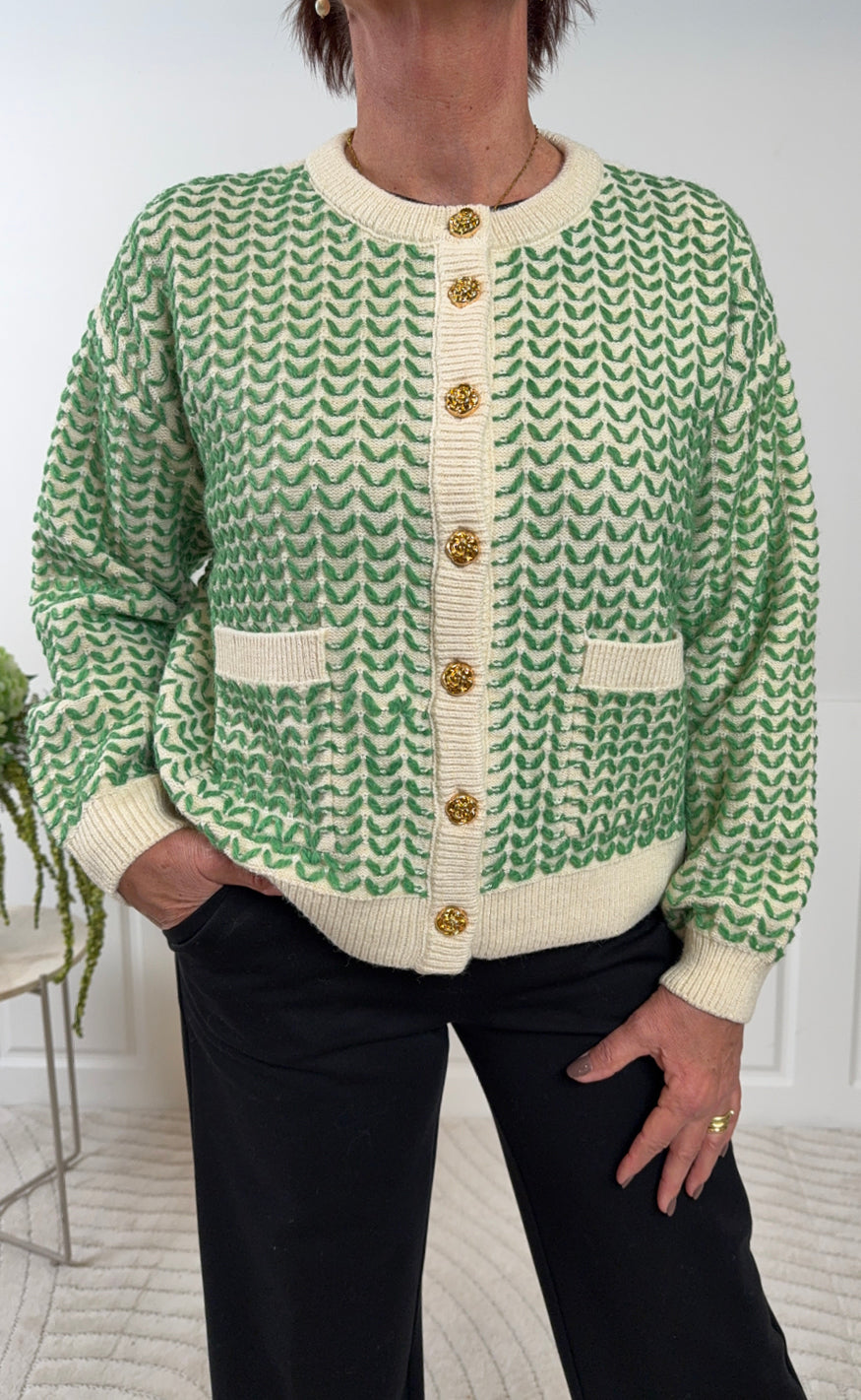 YAS Cardigan - Gea - Birch/Medium Green Online Hot Salg