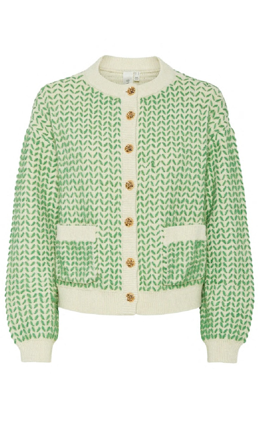 YAS Cardigan - Gea - Birch/Medium Green Online Hot Salg