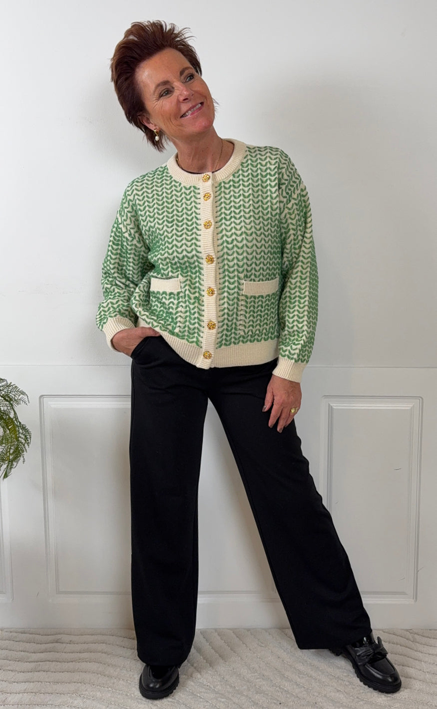 YAS Cardigan - Gea - Birch/Medium Green Online Hot Salg