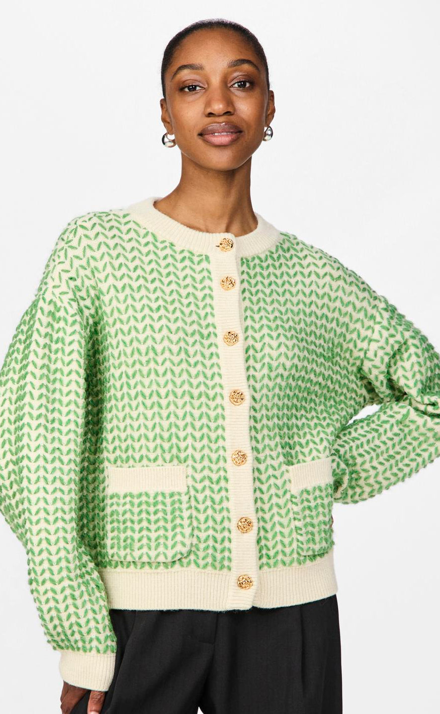 YAS Cardigan - Gea - Birch/Medium Green Online Hot Salg