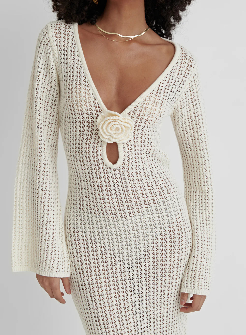 Rygløs strikkjole i Beige