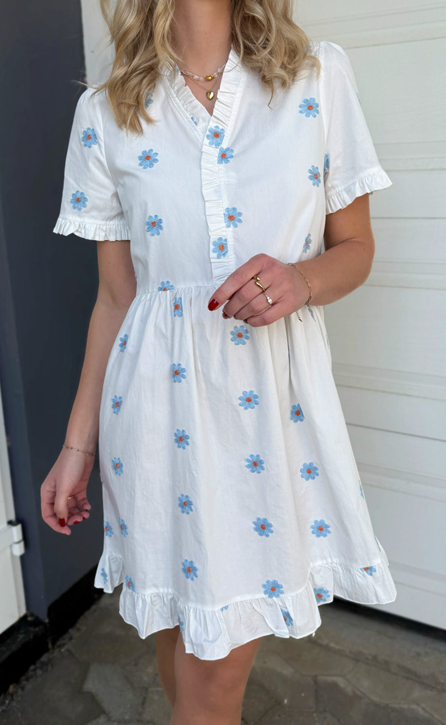 Say INA Copenhagen Kjole - Catja Summer - Blue Flower Embroidery