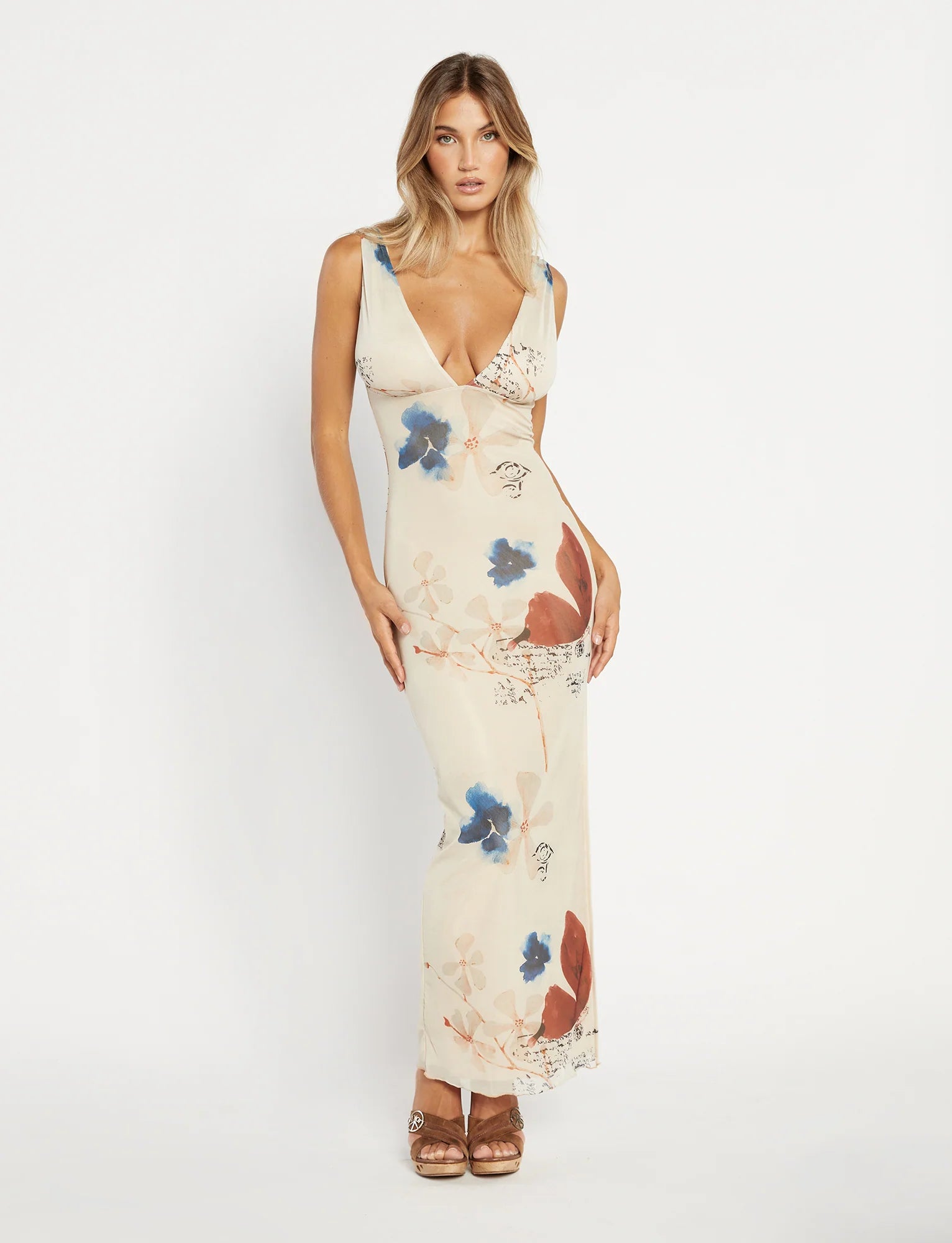 Floral Rygløs Maxikjole I Gul