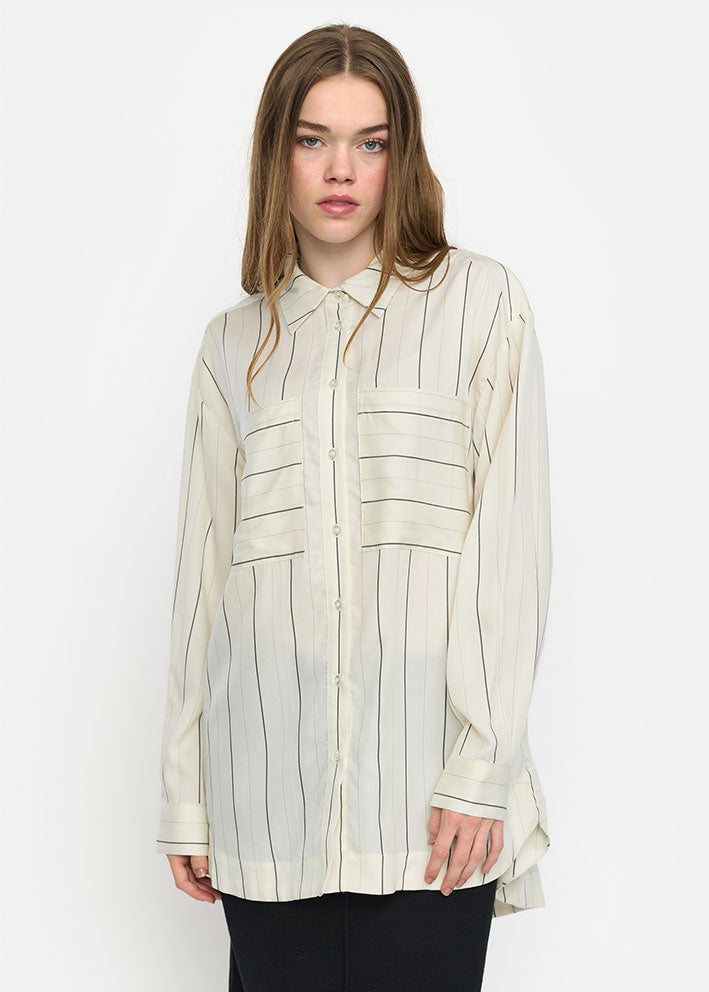 Soft Rebels Paisley Loose Shirt SR624-701 Stripes Black and Arctic Wolf