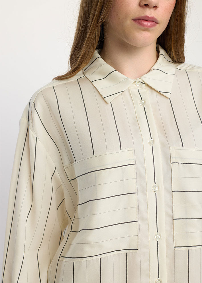 Soft Rebels Paisley Loose Shirt SR624-701 Stripes Black and Arctic Wolf