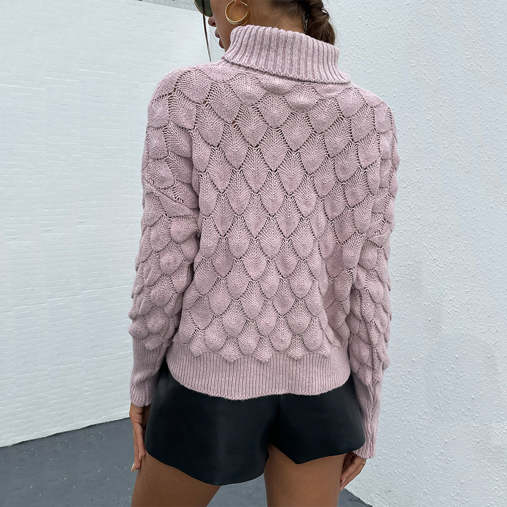 Strikket rullekravetrøje i pink