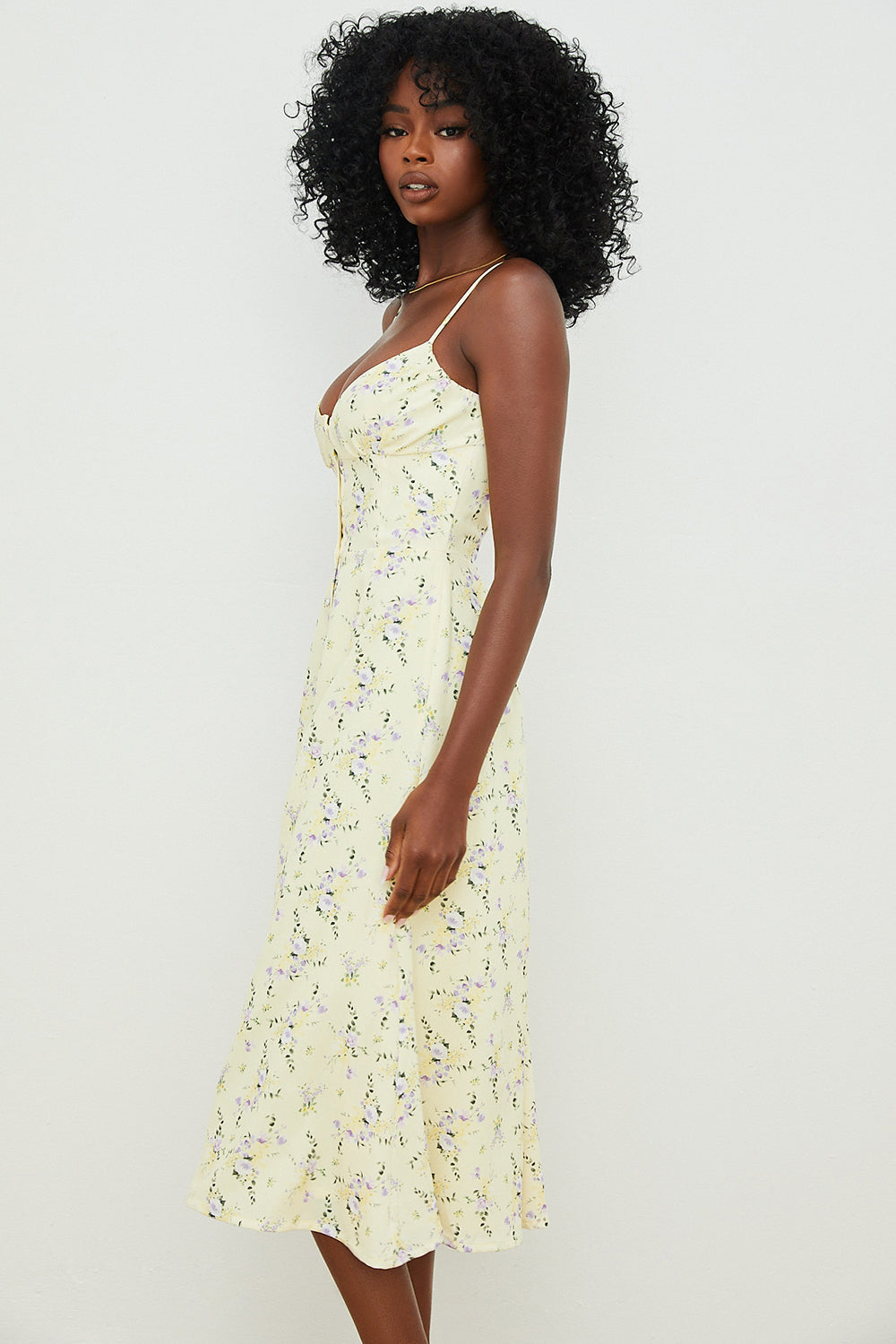 Citronblomstret Midi solkjole Online