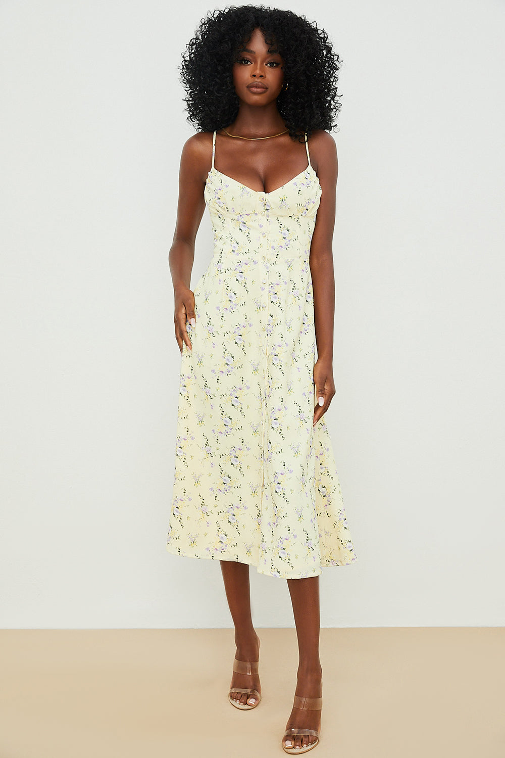 Citronblomstret Midi solkjole Online