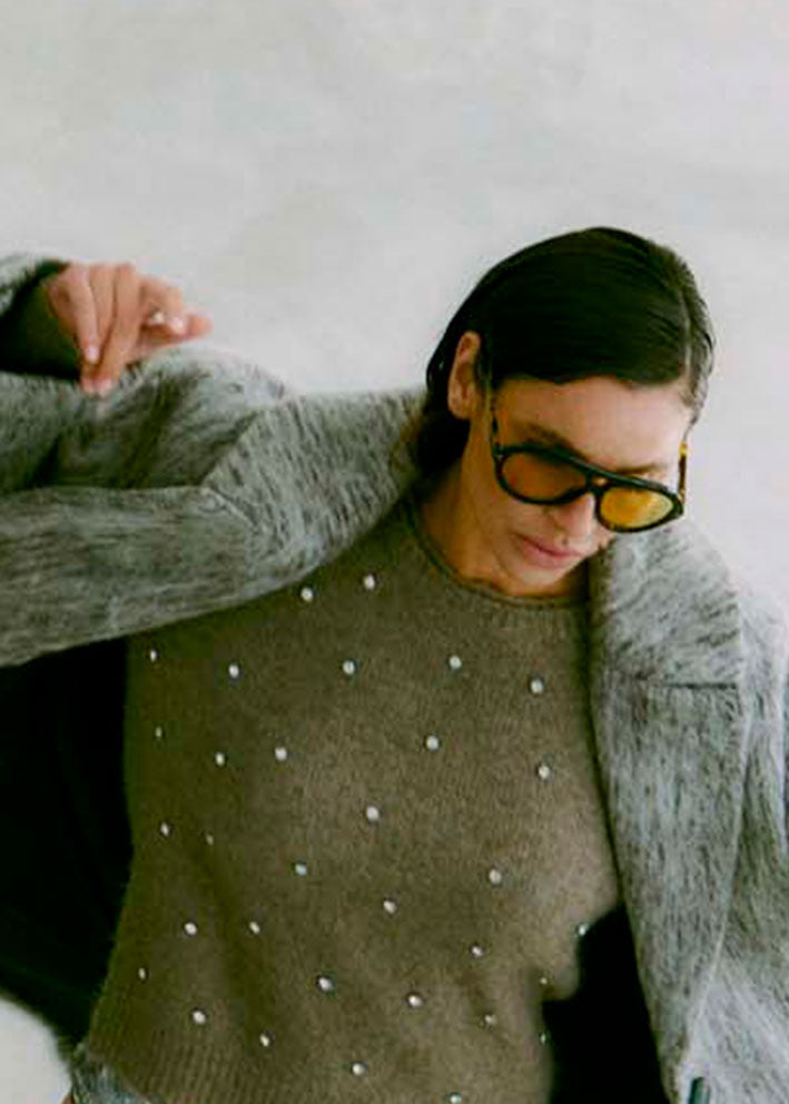 Copenhagen Muse Diamond Pullover - Timber wolf melange