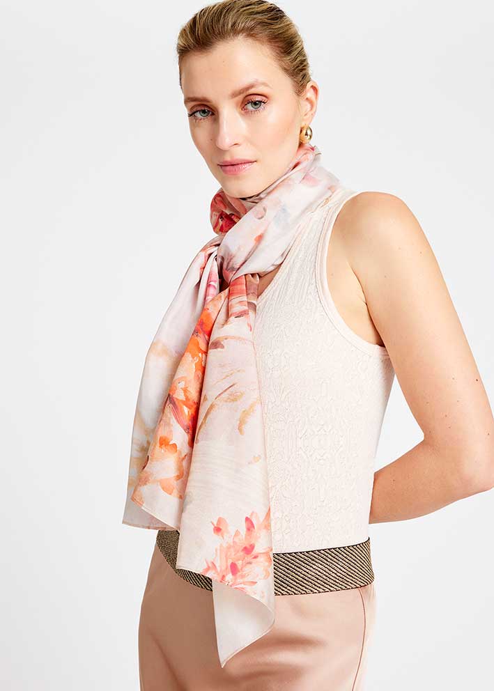 Gustav Joory scarf 57800 Silketørklæde - Sand w. Rose Print Hot på udsalg
