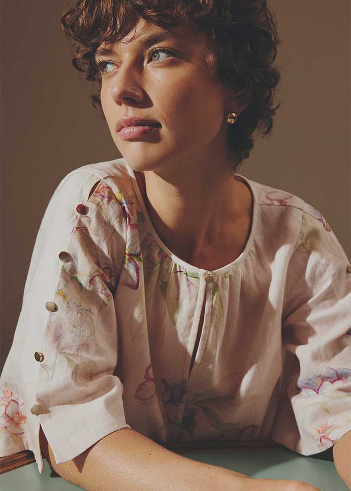 Gustav Sofina blouse 57609 Beige/Rose Print Mode