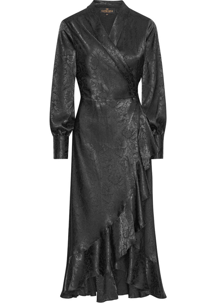 Karmamia Bea Kjole - Black Flower Jacquard Rabat