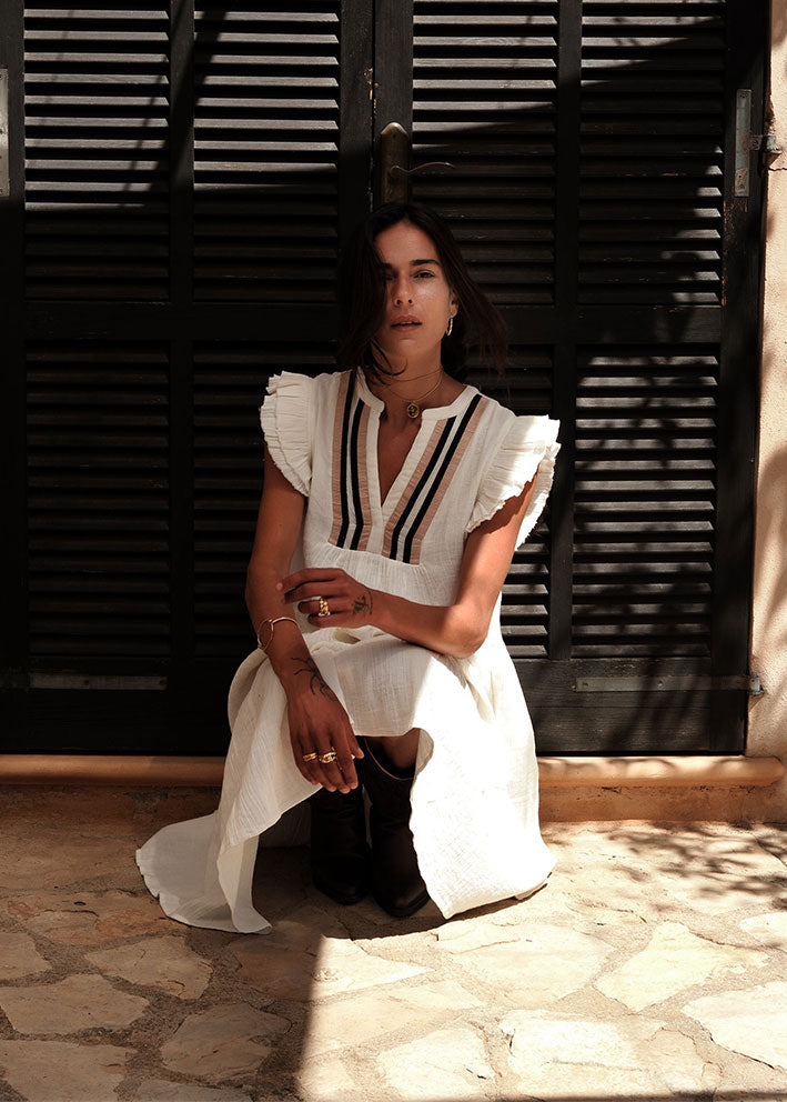 Luna Moon Amalfi Sleeveless Dress - Off-White/Jute