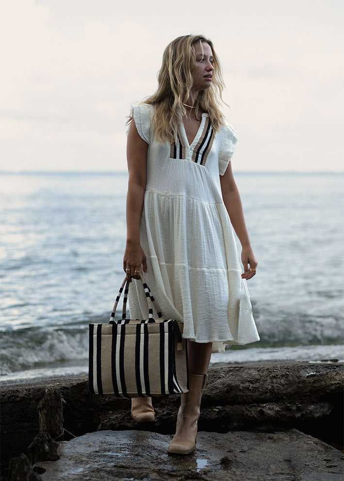 Luna Moon Amalfi Sleeveless Dress - Off-White/Jute