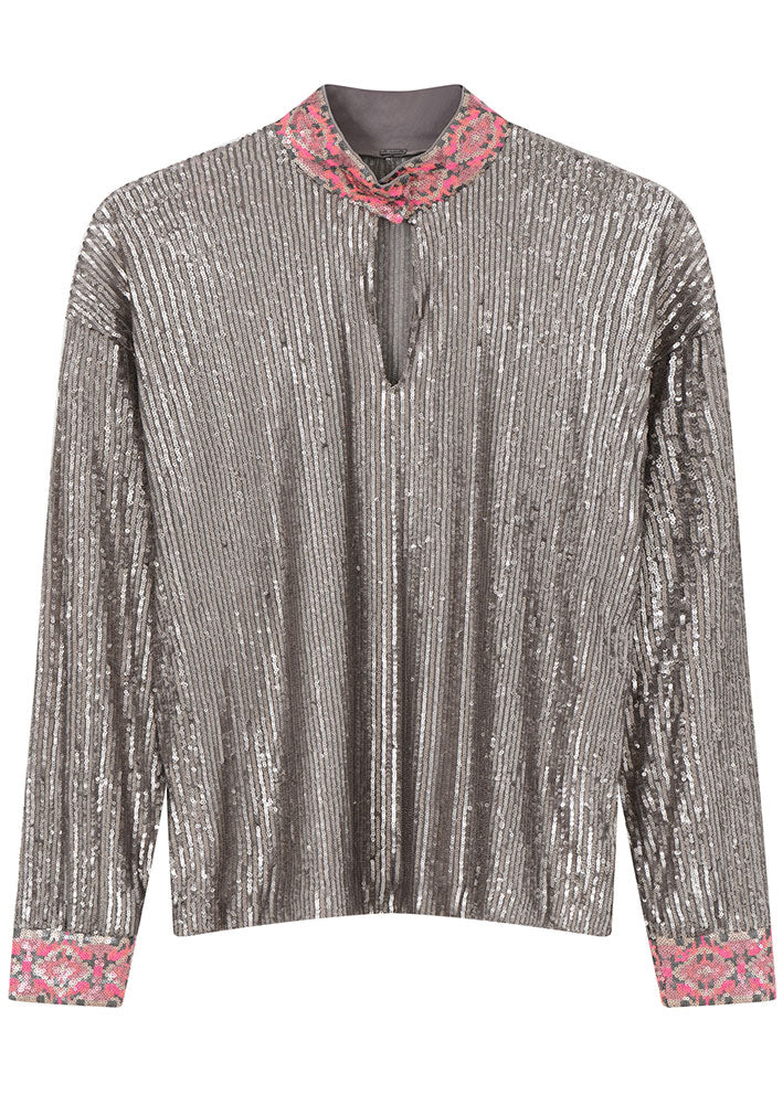 Gustav Pino sequince blouse 47700 Paillet Bluse - Grey Mole
