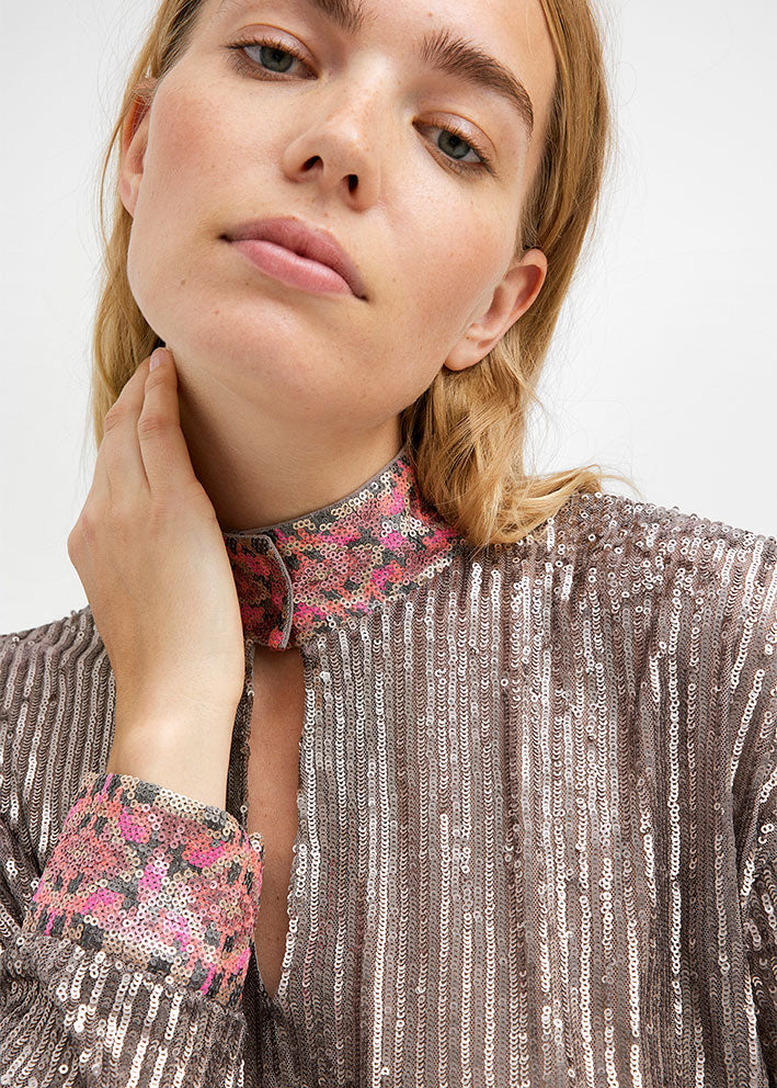Gustav Pino sequince blouse 47700 Paillet Bluse - Grey Mole
