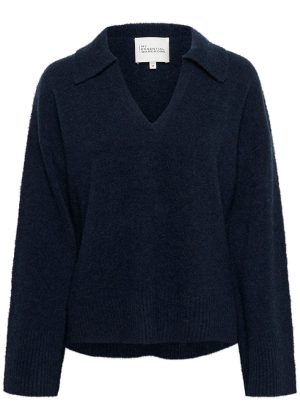 My Essential Wardrobe Huxi V-Neck Pullover - Dark Sapphire Blue Melange