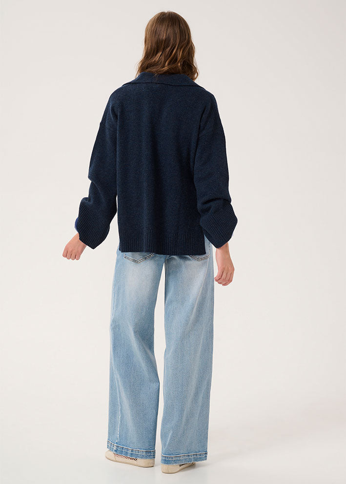 My Essential Wardrobe Huxi V-Neck Pullover - Dark Sapphire Blue Melange