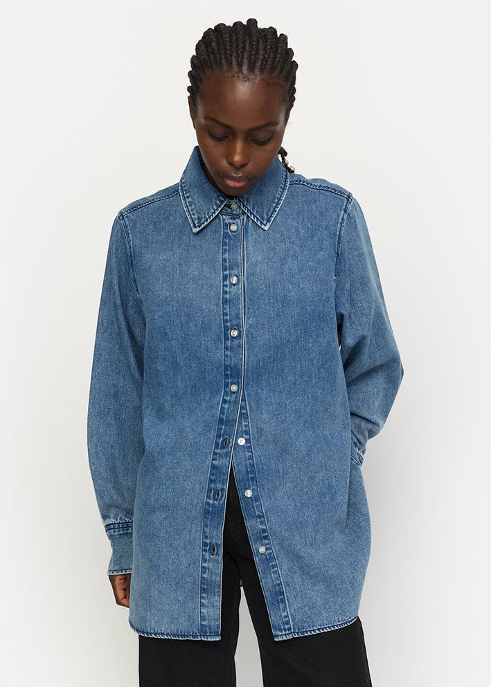 Soft Rebels Keira Denim Skjorte SR424-800 Dark Blue Denim