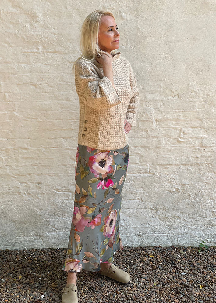 Gustav Elly bias cut long skirt 53553 Nederdel - Artichoke w. Big Flowers