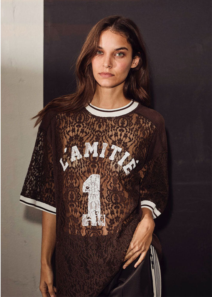 Haute L'amitié Lace Football T-shirt - Mocca