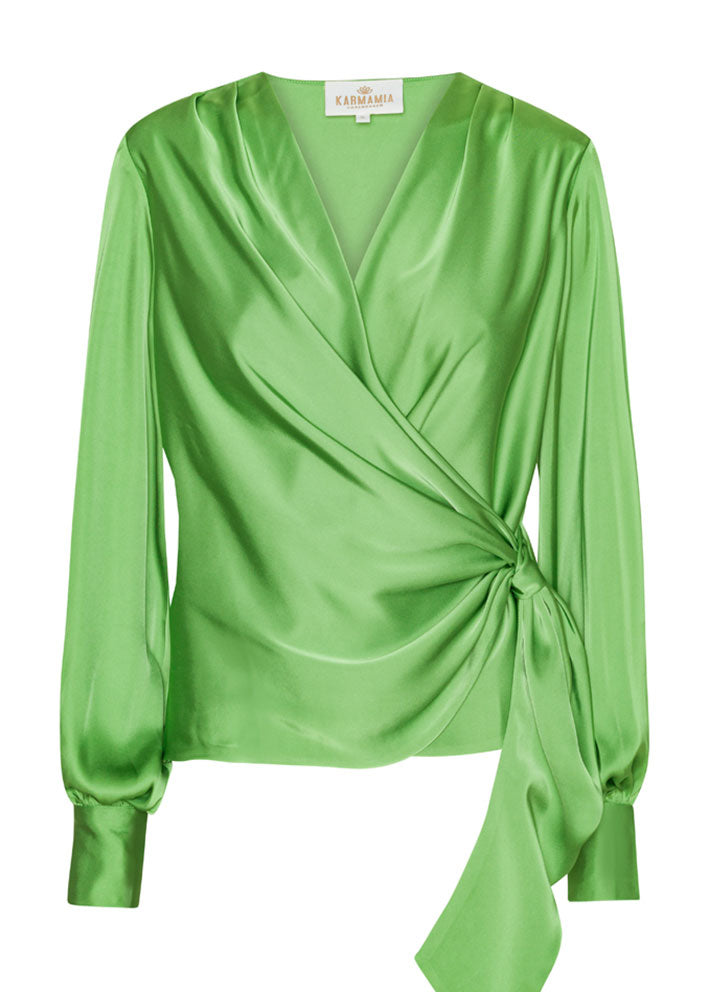 Karmamia Ines Blouse - Slå-om-bluse - Semi Rich Pistachio Green