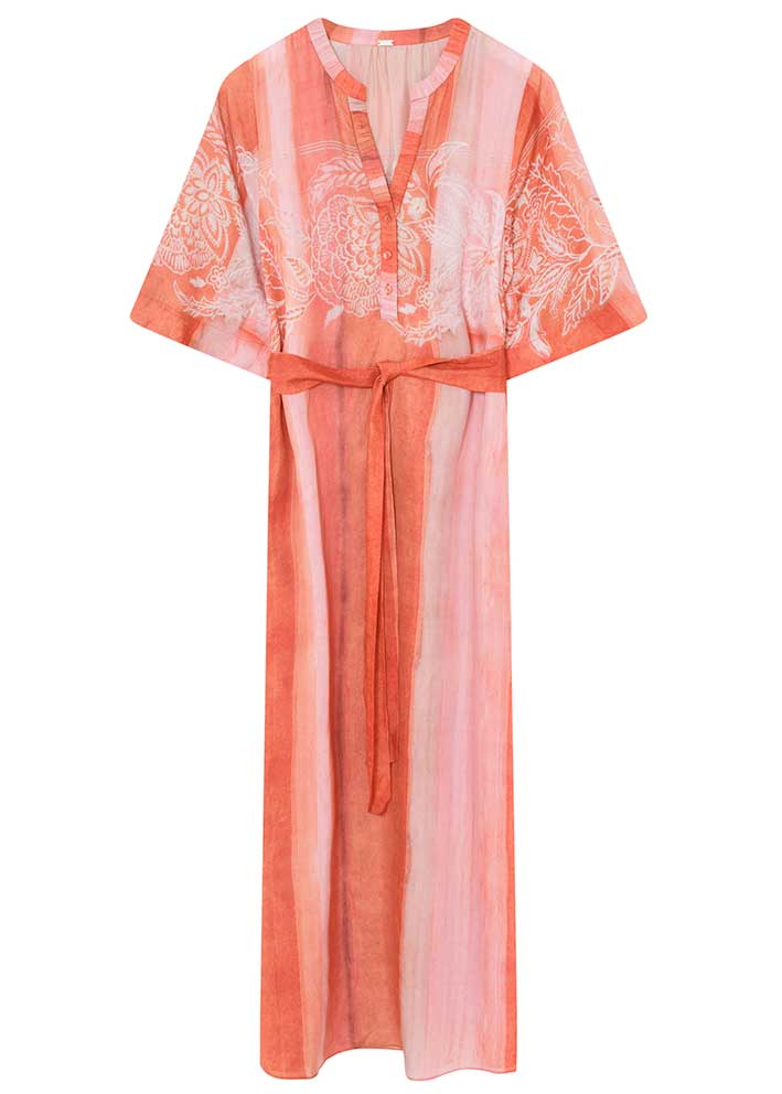 Gustav Anika long dress with belt 57521 Kjole - Orange Tulip Print