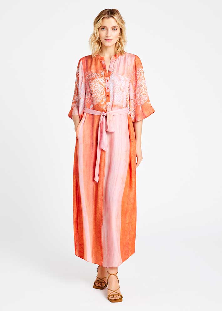 Gustav Anika long dress with belt 57521 Kjole - Orange Tulip Print