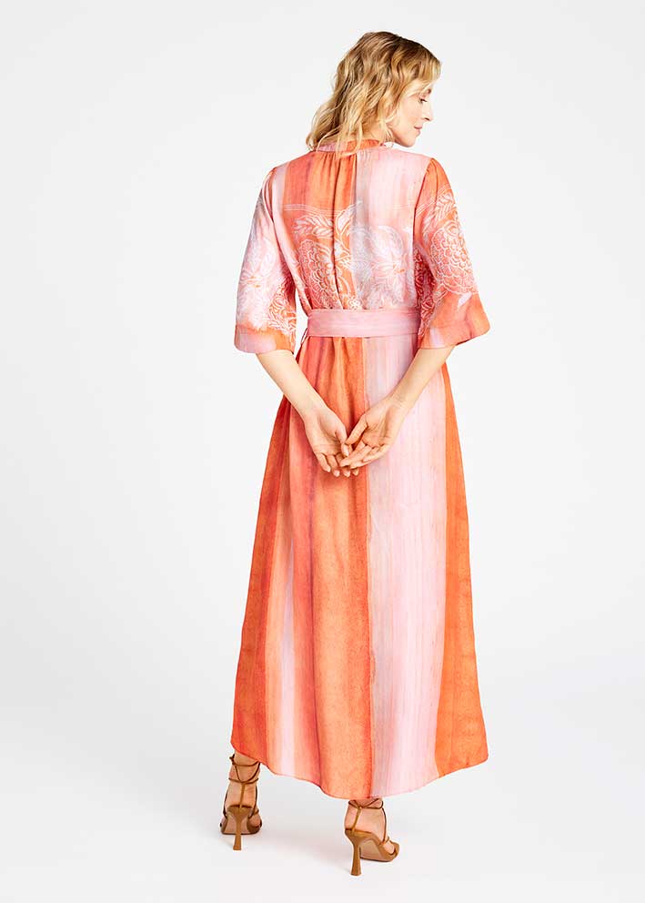 Gustav Anika long dress with belt 57521 Kjole - Orange Tulip Print