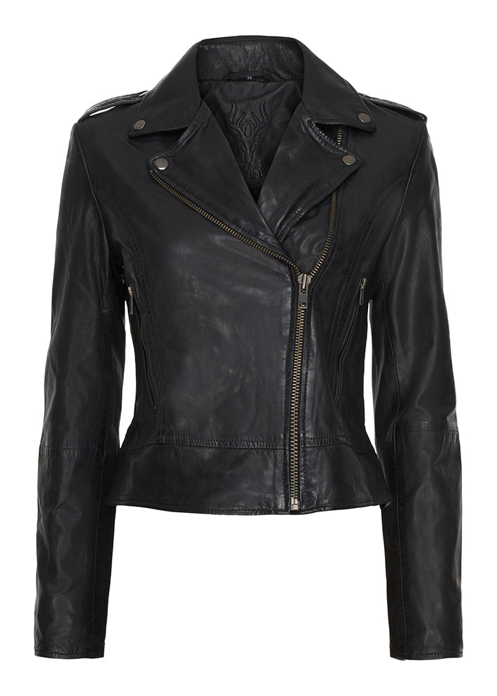 Notyz Biker Jacket 10961 Skindjakke - Black with gunmetal Online nu