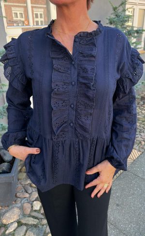 Say INA Copenhagen Bluse - Frida - Navy Blue Broderie Anglaise