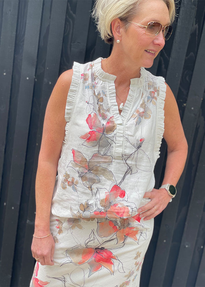 Gustav Aisa Top 53623 Off White w. Flowers