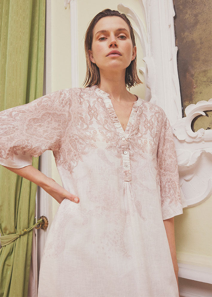 Gustav Anika long shirt dress 53501-81000 Kjole - Bright White w. Print