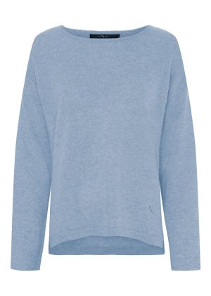 BTF CPH Pure Cashmere Boat Neck Pullover 500083 Light Blue Melange Hot på udsalg