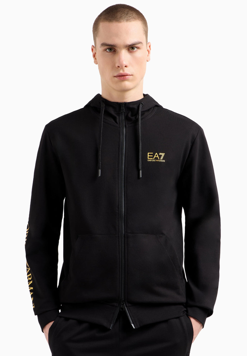 EA7 Emporio Armani Logo Series Zip Hooded Cotton Hoodie