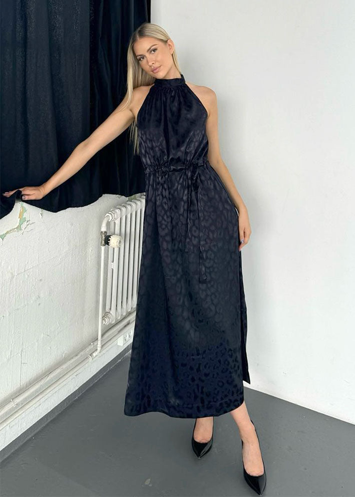 Karmamia Layla Kjole - Navy Leo Jacquard