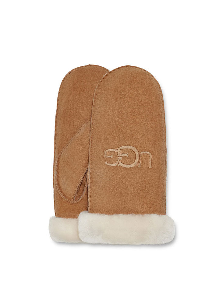 UGG Shearling Embroider Mitten - Chestnut
