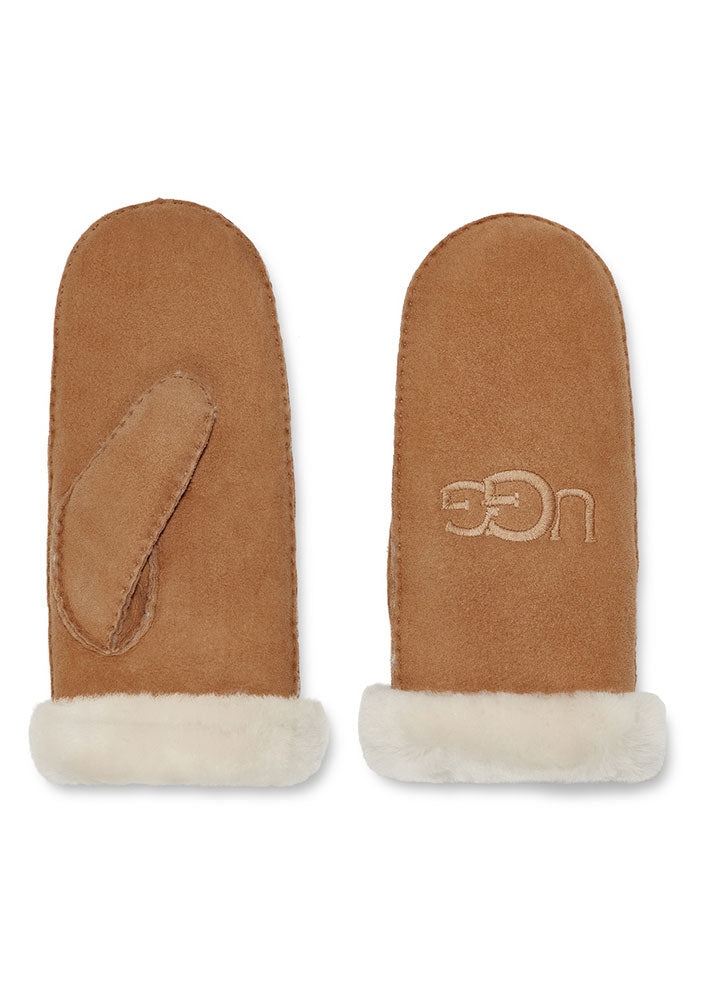 UGG Shearling Embroider Mitten - Chestnut