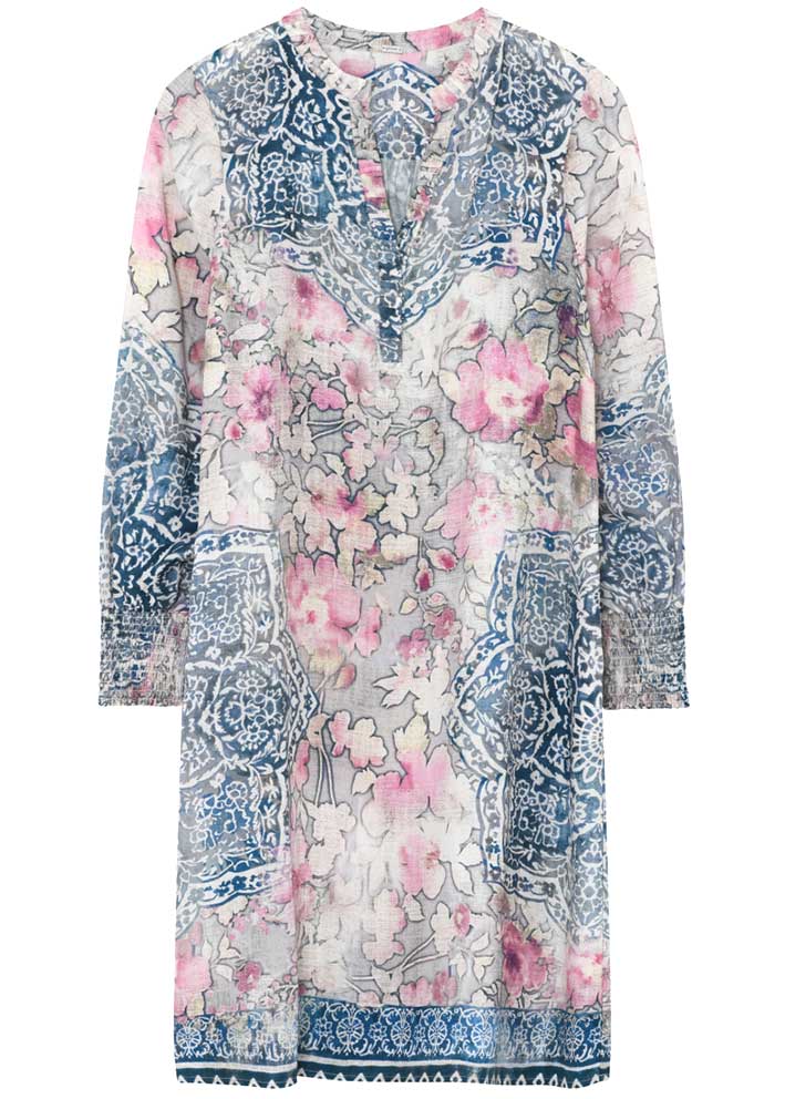 Gustav Costa Kjole 56513 Rose flower w. navy print Online Hot Salg
