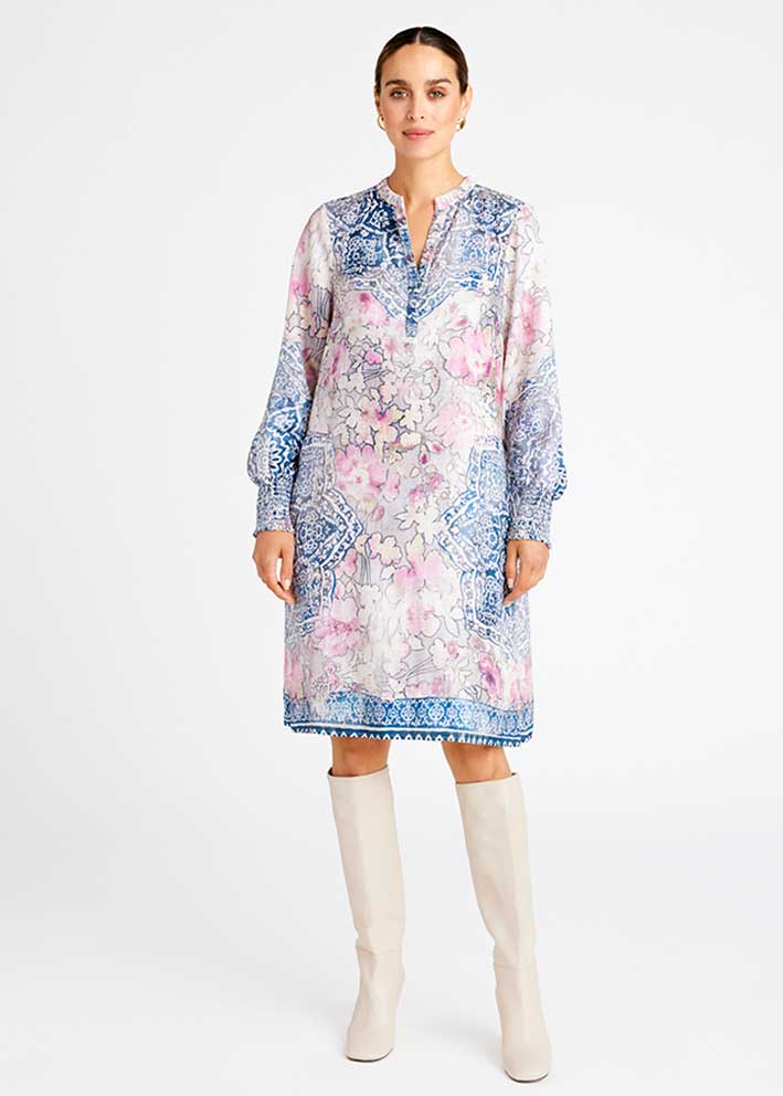 Gustav Costa Kjole 56513 Rose flower w. navy print Online Hot Salg
