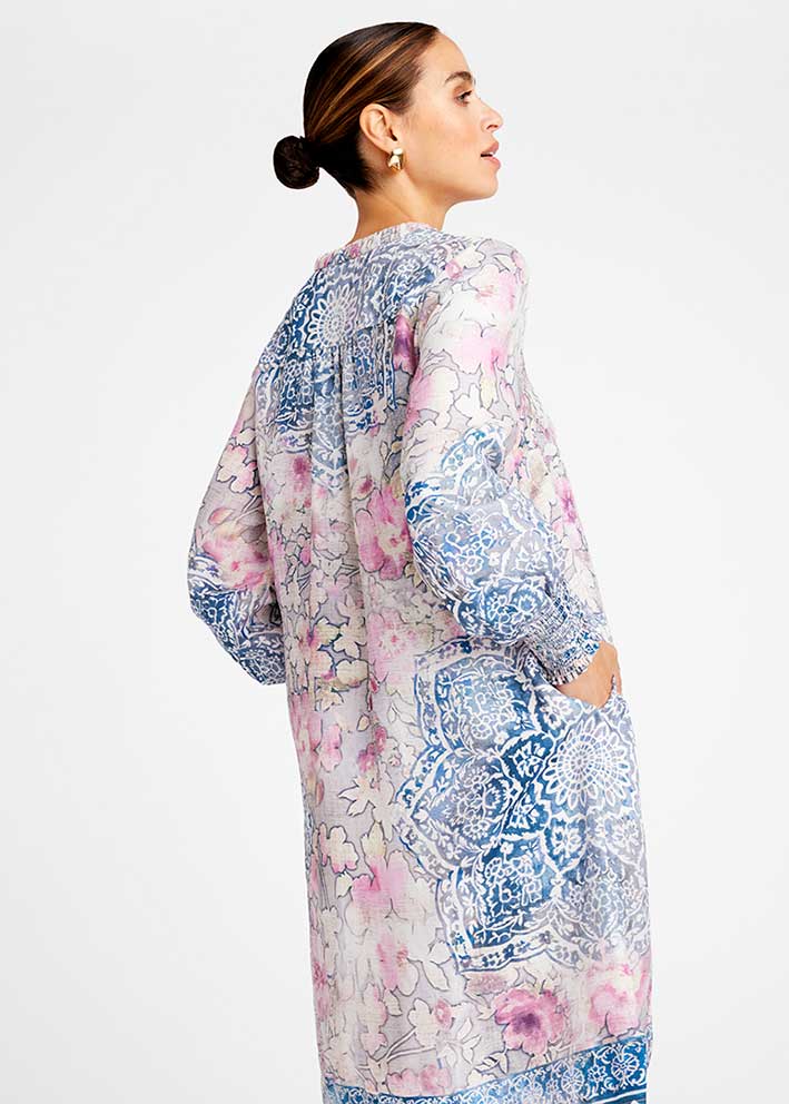 Gustav Costa Kjole 56513 Rose flower w. navy print Online Hot Salg
