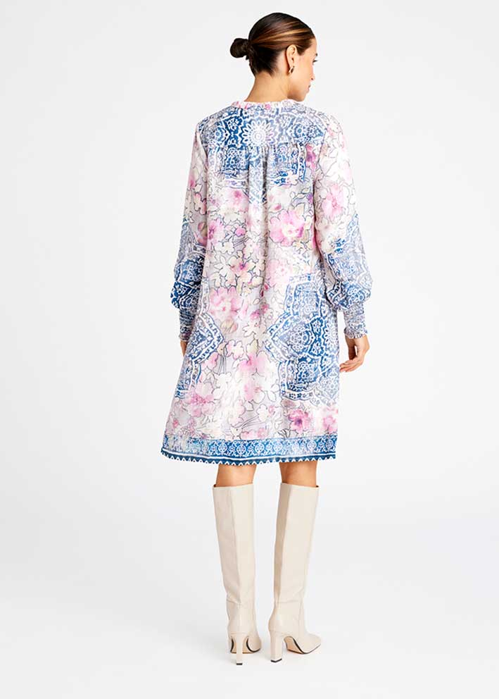 Gustav Costa Kjole 56513 Rose flower w. navy print Online Hot Salg
