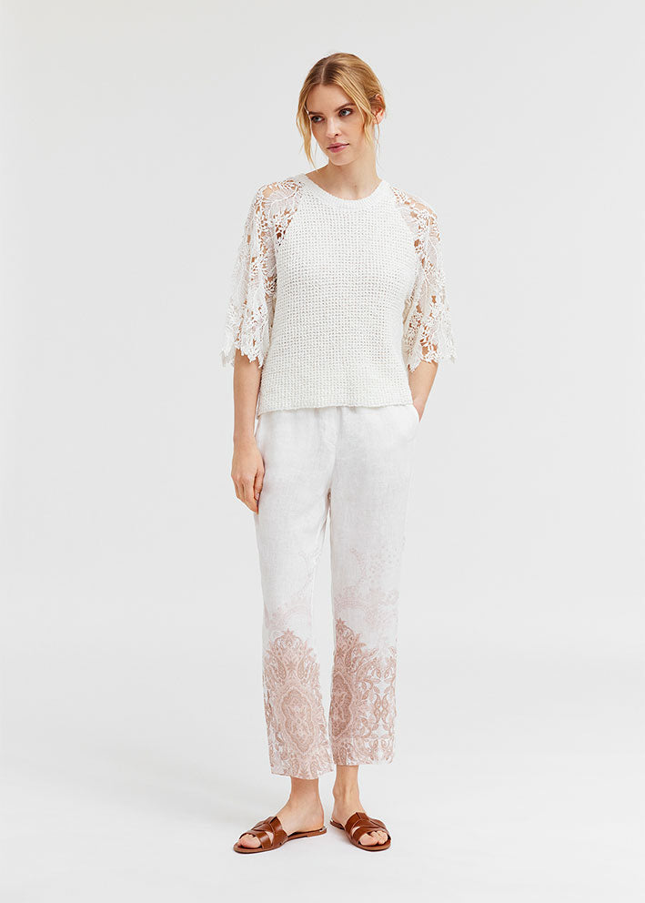 Gustav Florin 7/8 straight leg pants 53002-81000 Bukser - Bright White w. Print Rabat