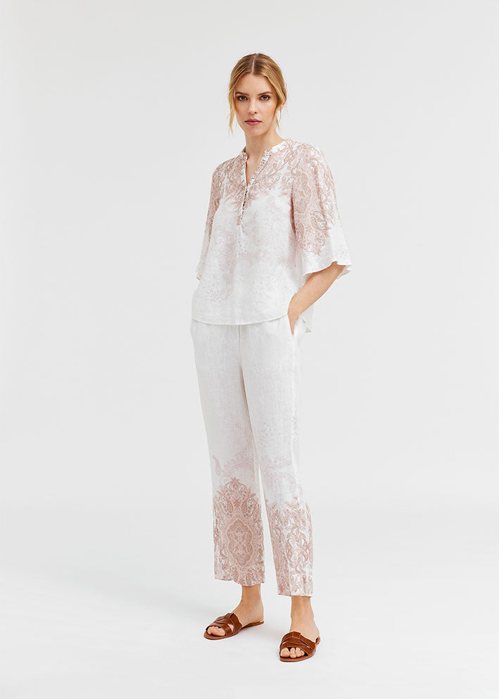 Gustav Florin 7/8 straight leg pants 53002-81000 Bukser - Bright White w. Print Rabat